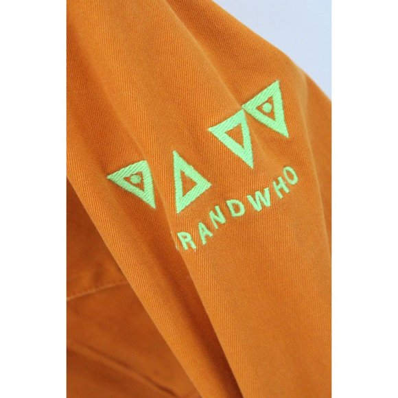 BRAND WHO Jacket Mens Orange Full Zip Designer Ask For More Embroidered Size XL - Picture 10 of 13